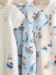 Blue Boat Baby Jersey 100% Cotton Rompers 3 Pack - Image 6 of 10