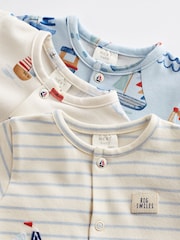 Blue Boat Baby Jersey 100% Cotton Rompers 3 Pack - Image 7 of 10