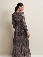Phase Eight Gold Petite Metallic Petite Amily Sequin Maxi Dress - Image 2 of 6
