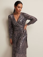 Phase Eight Gold Petite Metallic Petite Amily Sequin Maxi Dress - Image 3 of 6