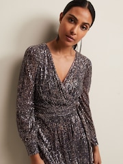 Phase Eight Gold Petite Metallic Petite Amily Sequin Maxi Dress - Image 4 of 6