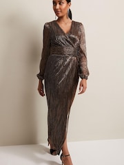 Phase Eight Gold Petite Metallic Petite Brielle Shimmer Maxi Dress - Image 1 of 6