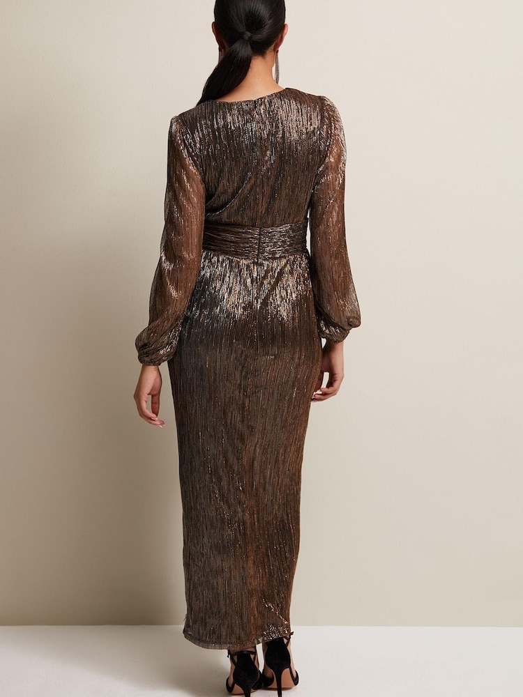 Phase Eight Gold Petite Metallic Petite Brielle Shimmer Maxi Dress - Image 2 of 6