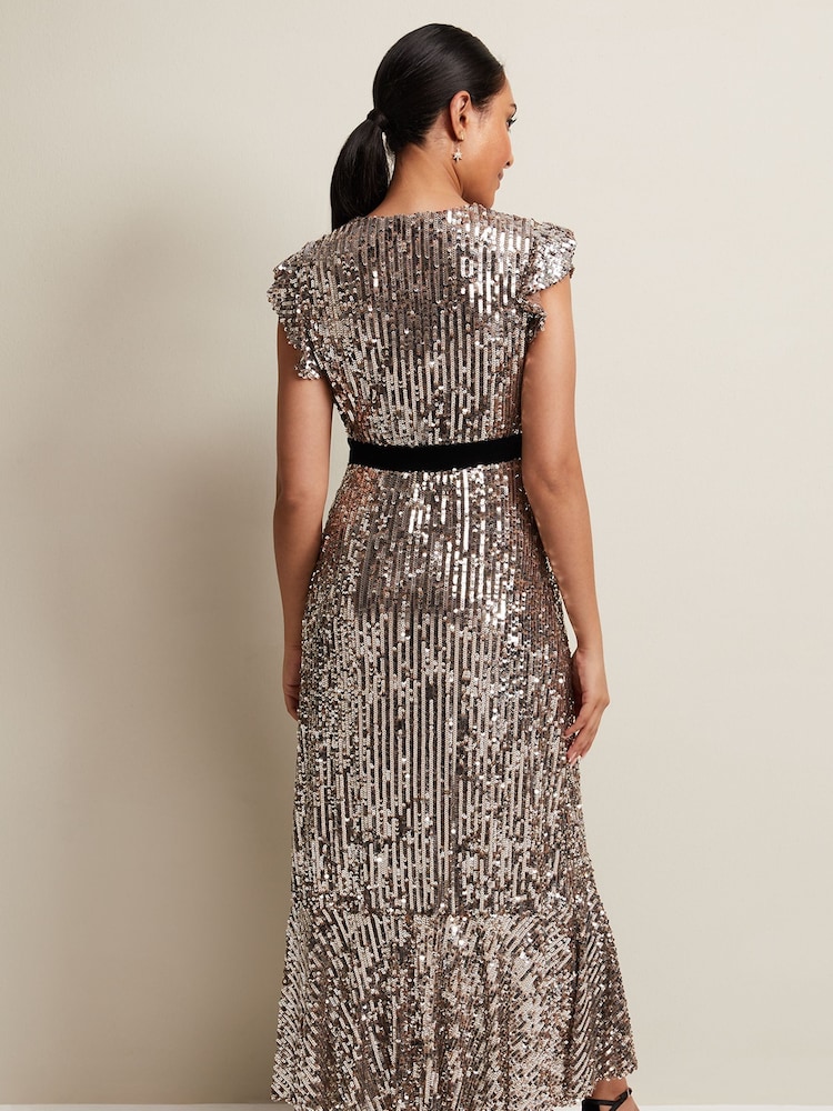 Phase Eight Metallic Petite Enja Sequin Maxi Dress - Image 2 of 6 Phase Eight Metallic Petite Enja Sequin Maxi Dress - Image 2 of 6