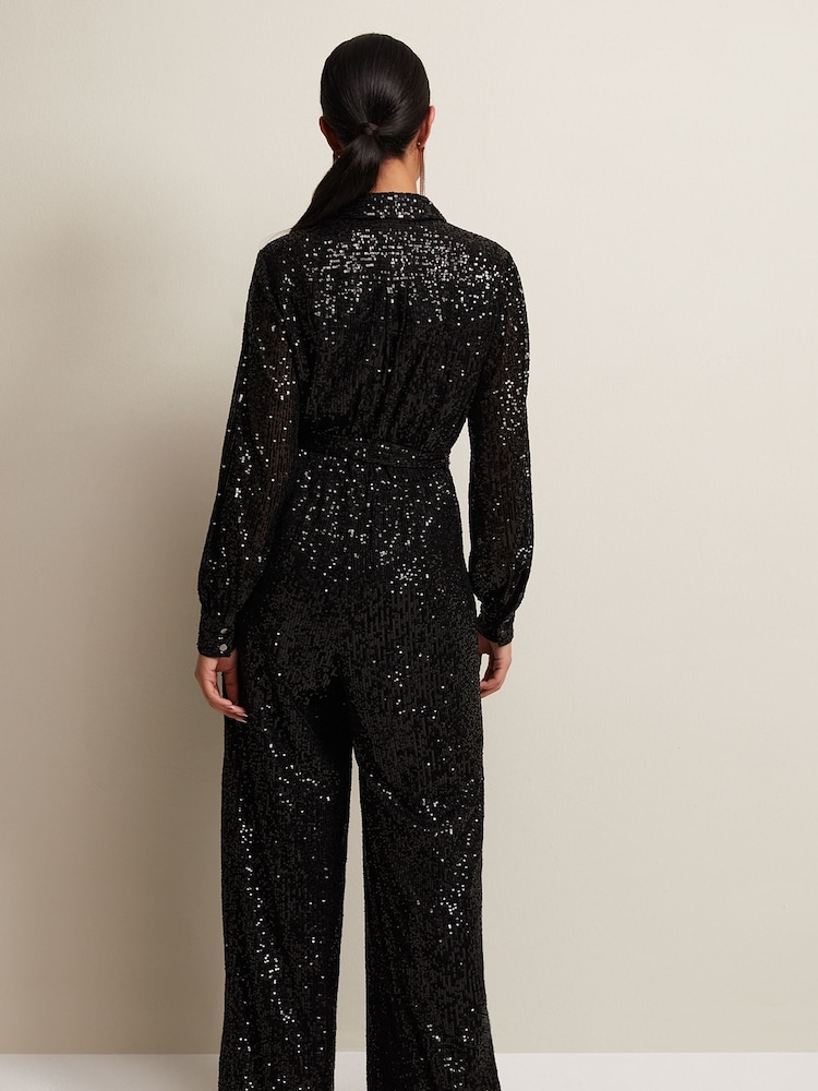 Phase Eight Petite Alessandra Sequin Black Jumpsuit - Image 2 of 6