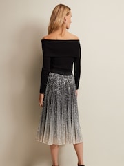 Phase Eight Celeste Sequin Ombre Pleated Black Midi Skirt - Image 2 of 6