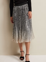 Phase Eight Celeste Sequin Ombre Pleated Black Midi Skirt - Image 4 of 6