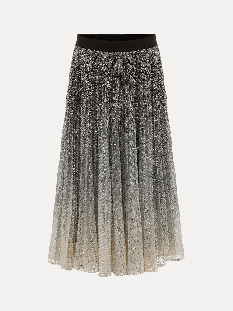 Phase Eight Celeste Sequin Ombre Pleated Black Midi Skirt - Image 6 of 6