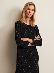 Phase Eight Black Stud Catriona Shift Knitted Mini Dress - Image 1 of 6
