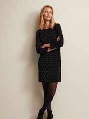 Phase Eight Black Stud Catriona Shift Knitted Mini Dress - Image 3 of 6