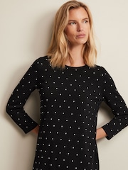 Phase Eight Black Stud Catriona Shift Knitted Mini Dress - Image 4 of 6