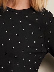 Phase Eight Black Stud Catriona Shift Knitted Mini Dress - Image 5 of 6
