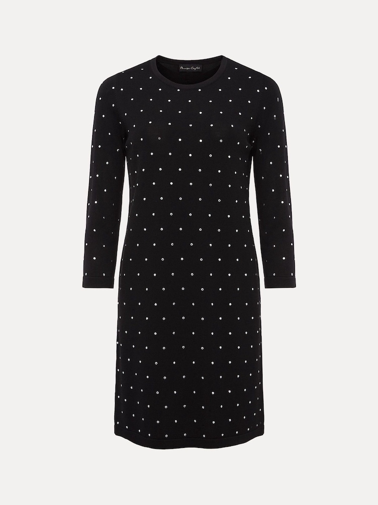 Phase Eight Black Stud Catriona Shift Knitted Mini Dress - Image 6 of 6