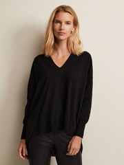 Phase Eight Black V-Neck Flora Fine Knit Top - Image 1 of 1