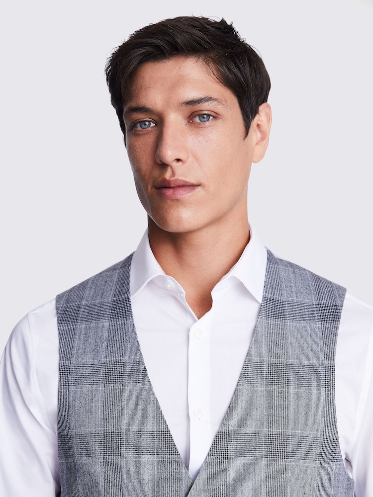 MOSS Grey Tailored Fit Check Waistcoat - Image 3 of 3