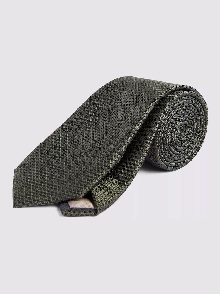 MOSS Olive Green Textured Tie - Image 1 of 2