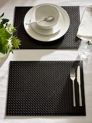 Set of 4 Black Bronx Textured Faux Leather Placemats - Image 2 of 5