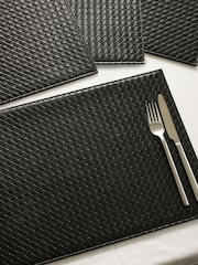 Set of 4 Black Bronx Textured Faux Leather Placemats - Image 3 of 5