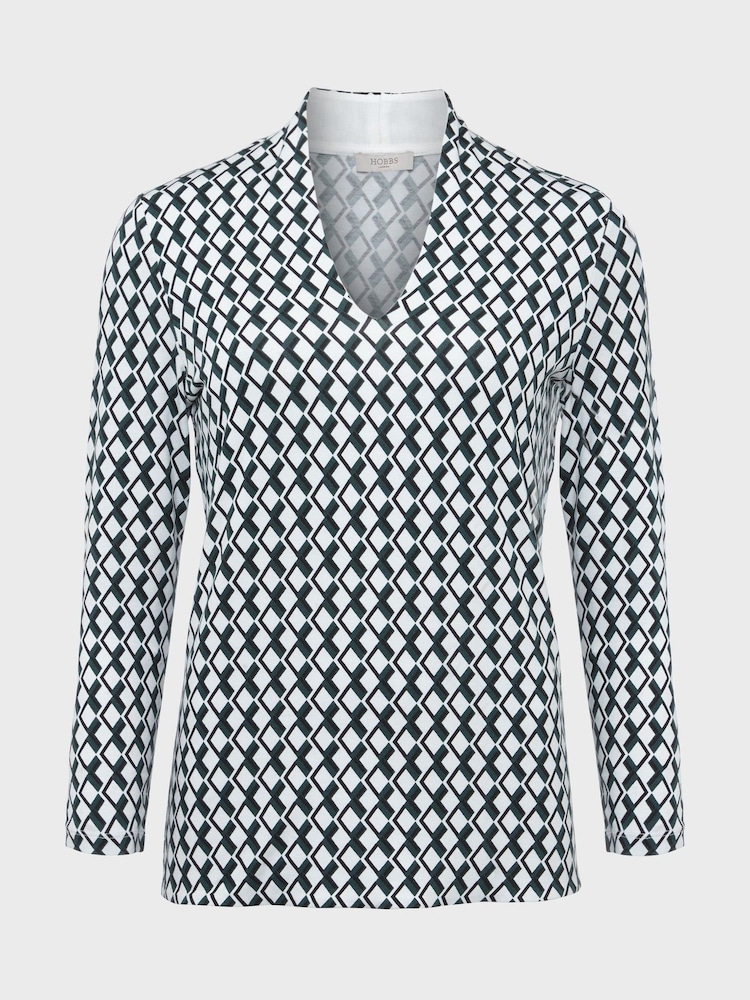 Hobbs Green/White Aimee Printed Top - Image 4 of 4 Hobbs Green/White Aimee Printed Top - Image 4 of 4
