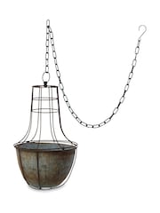 Nkuku Aged Zinc Abari Large Caged Hanging Planter - Image 2 of 2
