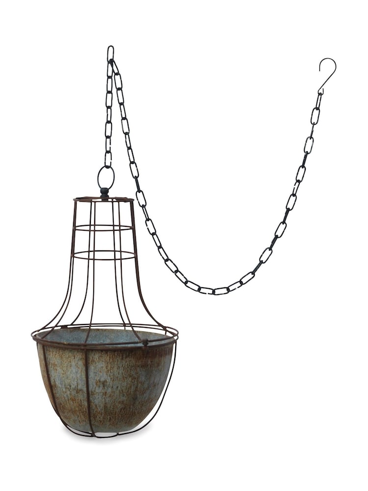 Nkuku Aged Zinc Abari Small Caged Hanging Planter - Image 2 of 2 Nkuku Aged Zinc Abari Small Caged Hanging Planter - Image 2 of 2
