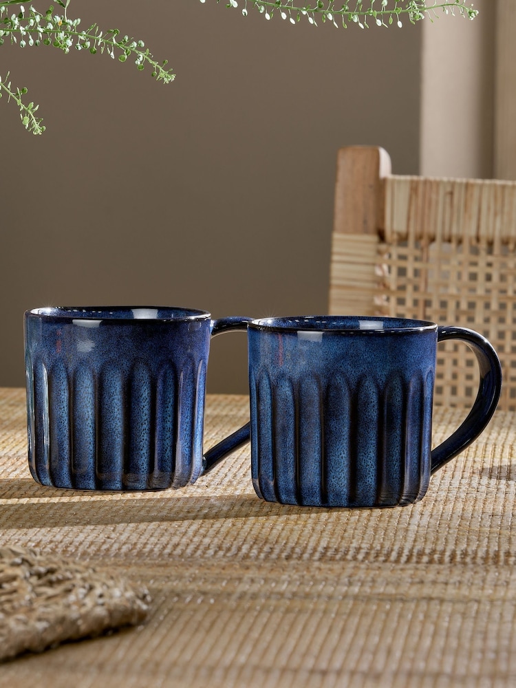 Nkuku Deep Blue Moda Set of 2 Mugs - Image 1 of 3 Nkuku Deep Blue Moda Set of 2 Mugs - Image 1 of 3