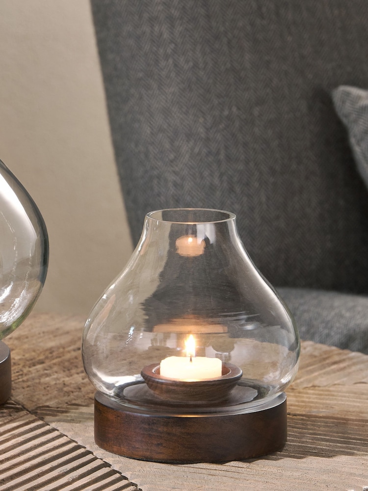 Nkuku Dark Stain Naryla Mango Wood Lantern - Image 1 of 2 Nkuku Dark Stain Naryla Mango Wood Lantern - Image 1 of 2