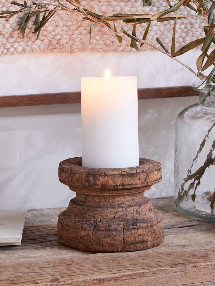 Nkuku Dark Stain Thoko Reclaimed Round Candlestick - Image 1 of 3