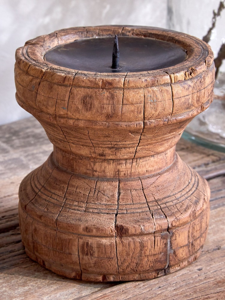 Nkuku Dark Stain Thoko Reclaimed Round Candlestick - Image 2 of 3
