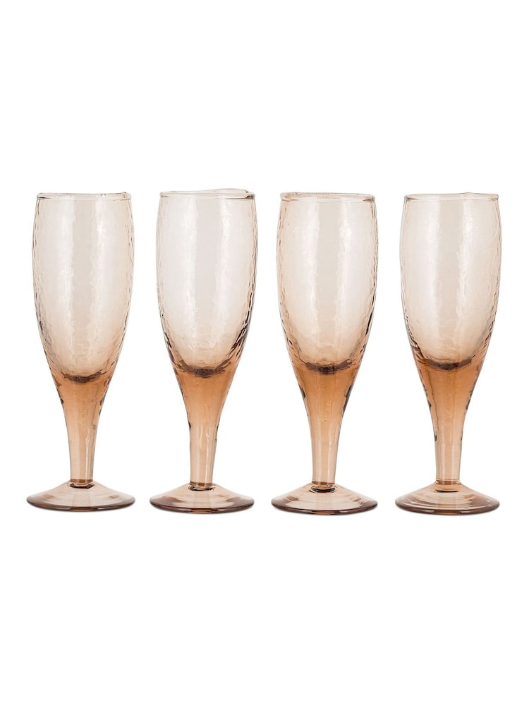 Nkuku Set of 4 Dusty Terracotta Yala Hammered Champagne Glasses - Image 3 of 3 Nkuku Set of 4 Dusty Terracotta Yala Hammered Champagne Glasses - Image 3 of 3