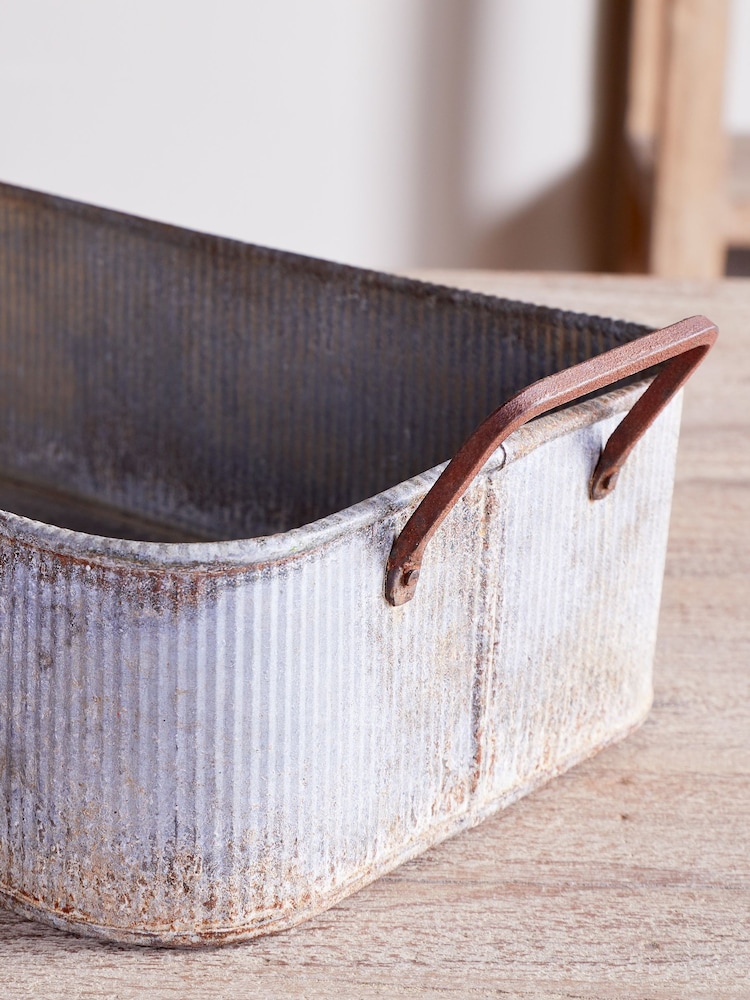 Nkuku Aged Zinc Japos Outdoor Planter Tray - Image 2 of 3 Nkuku Aged Zinc Japos Outdoor Planter Tray - Image 2 of 3