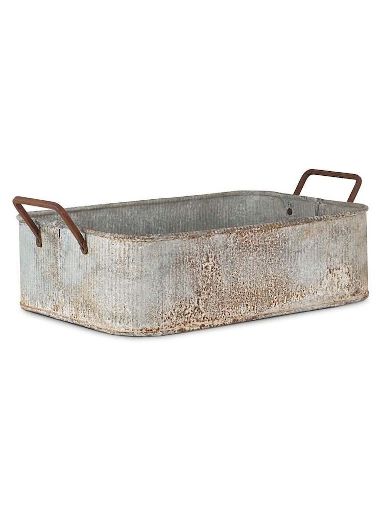 Nkuku Aged Zinc Japos Outdoor Planter Tray - Image 3 of 3 Nkuku Aged Zinc Japos Outdoor Planter Tray - Image 3 of 3
