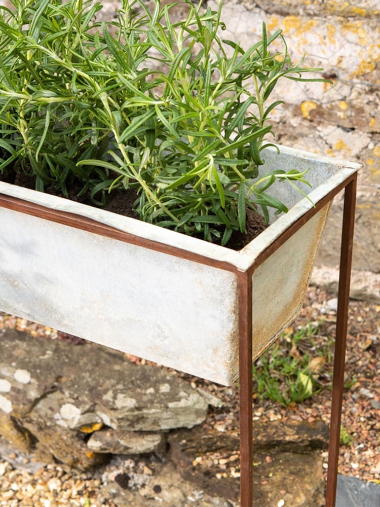 Nkuku Aged Zinc Narlu Wide Standing Planter - Image 2 of 3 Nkuku Aged Zinc Narlu Wide Standing Planter - Image 2 of 3