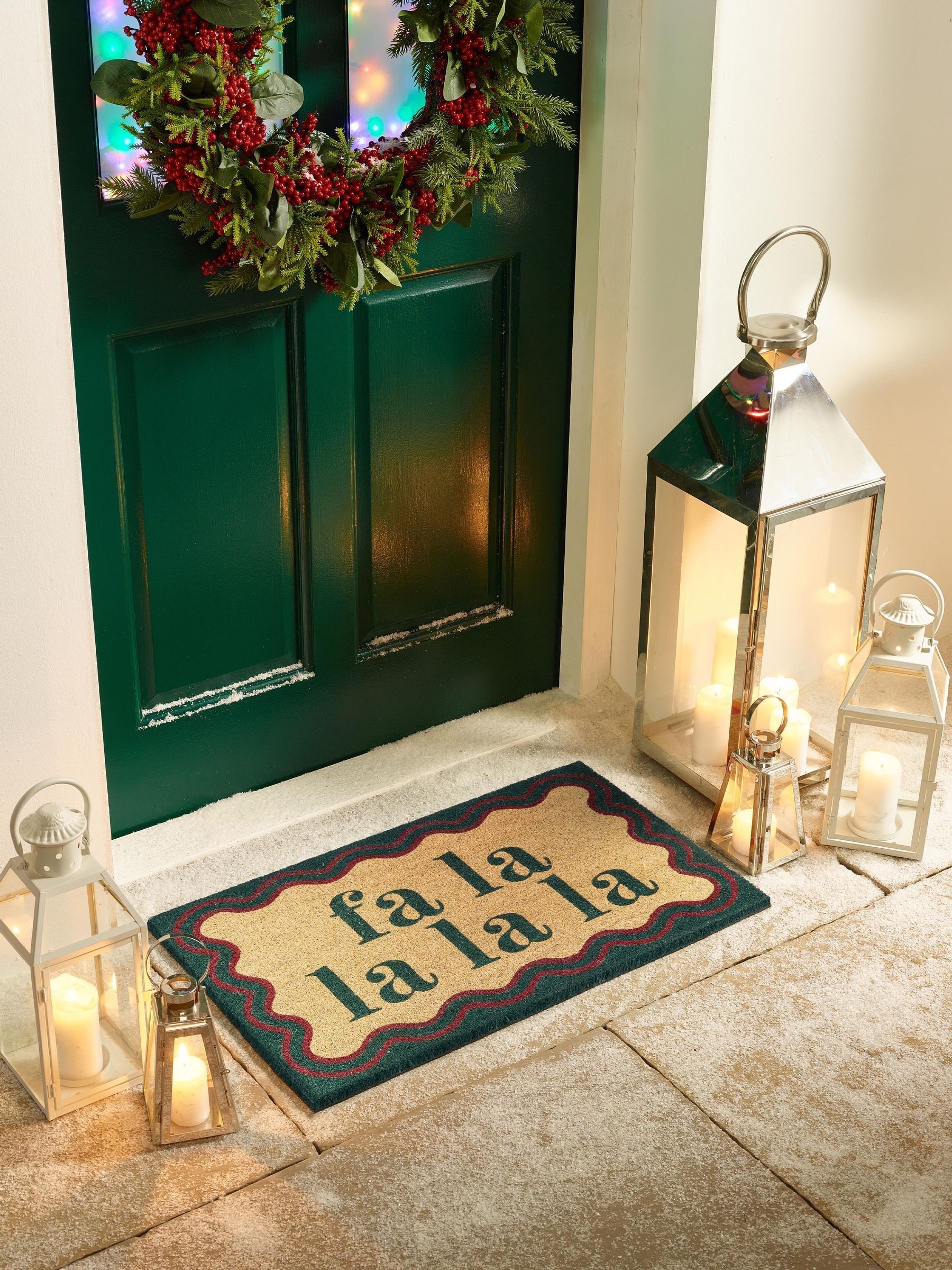 My Mat Green Christmas Fa La La Coir Doormat