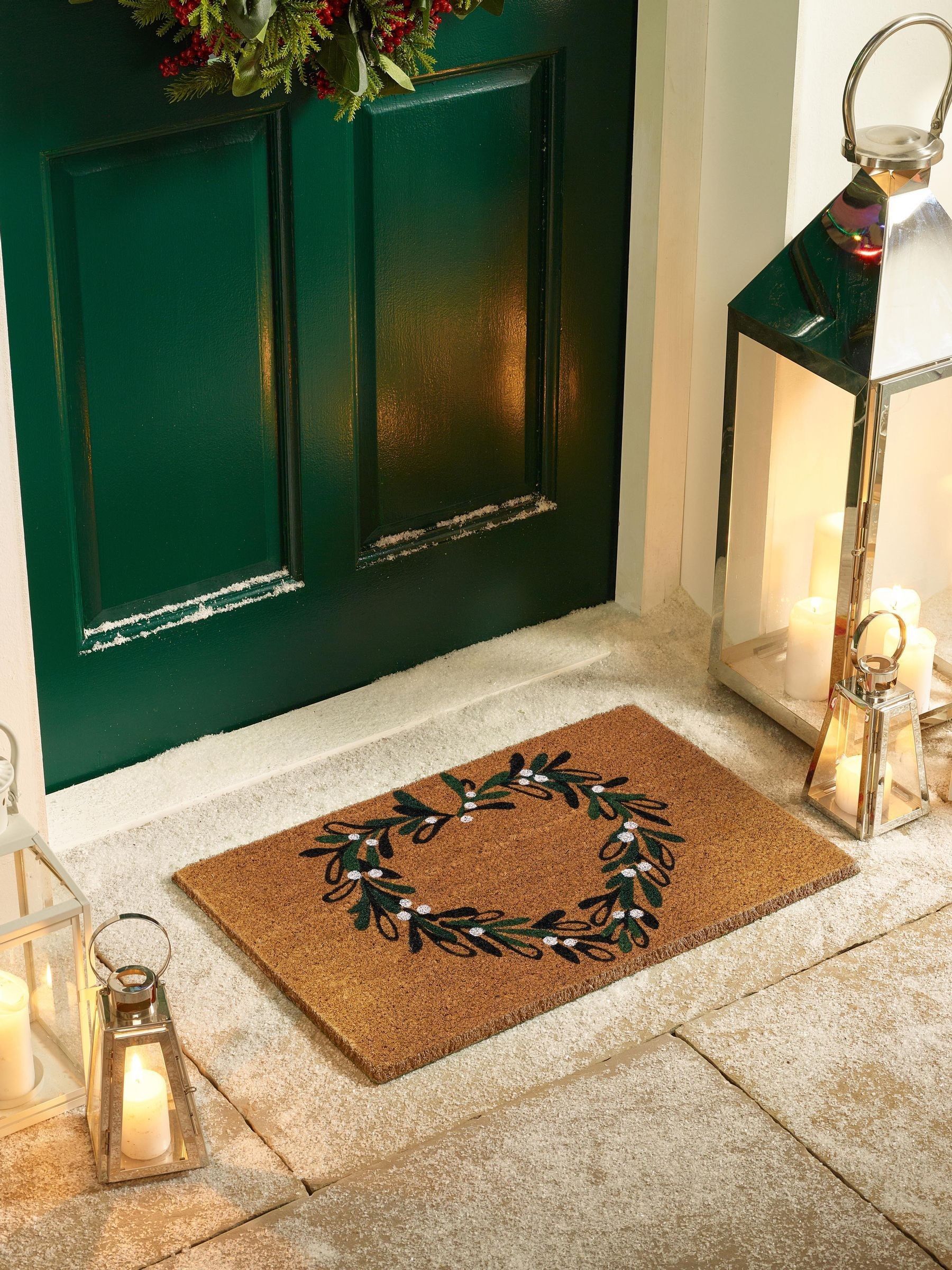 My Mat Natural Christmas Mistletoe Heart Coir Doormat