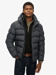 Superdry Grey Hooded Sports Puffer Jacket - Image 1 of 8