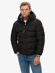Superdry Black Hooded Sports Puffer Jacket - Image 1 of 6