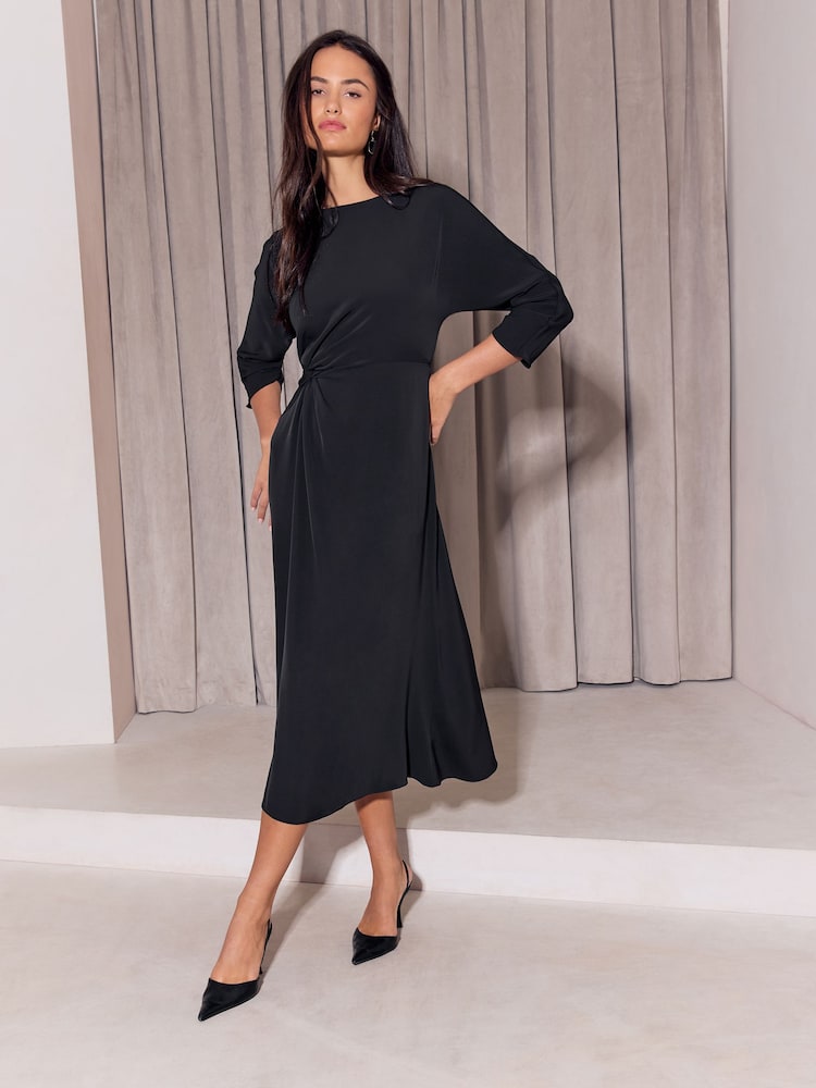 Sort - Lipsy Knot Side Batwing 3/4 Sleeve Midi Dress - Billede 1 af 5