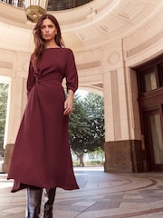 Bærrød - Lipsy Knot Side Batwing 3/4 Sleeve Midi Dress - Billede 1 af 6