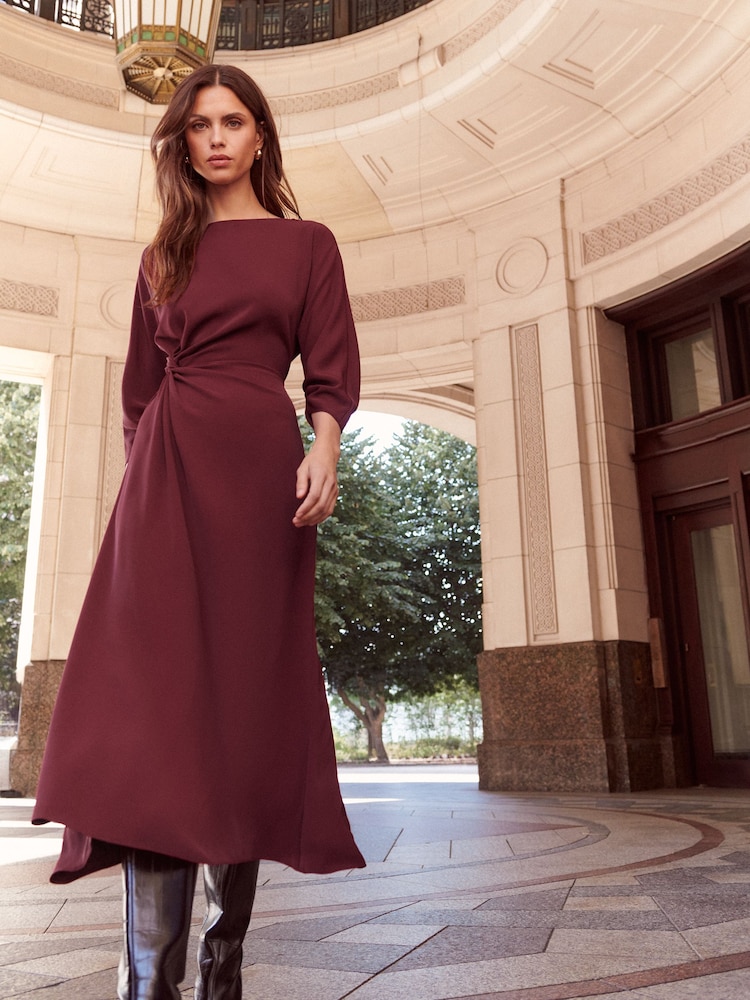 Bærrød - Lipsy Knot Side Batwing 3/4 Sleeve Midi Dress - Billede 1 af 6