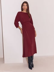 Bærrød - Lipsy Knot Side Batwing 3/4 Sleeve Midi Dress - Billede 2 af 6