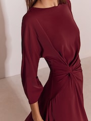 Bærrød - Lipsy Knot Side Batwing 3/4 Sleeve Midi Dress - Billede 3 af 6