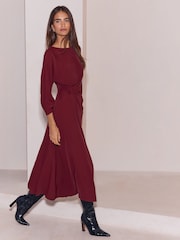 Bærrød - Lipsy Knot Side Batwing 3/4 Sleeve Midi Dress - Billede 4 af 6
