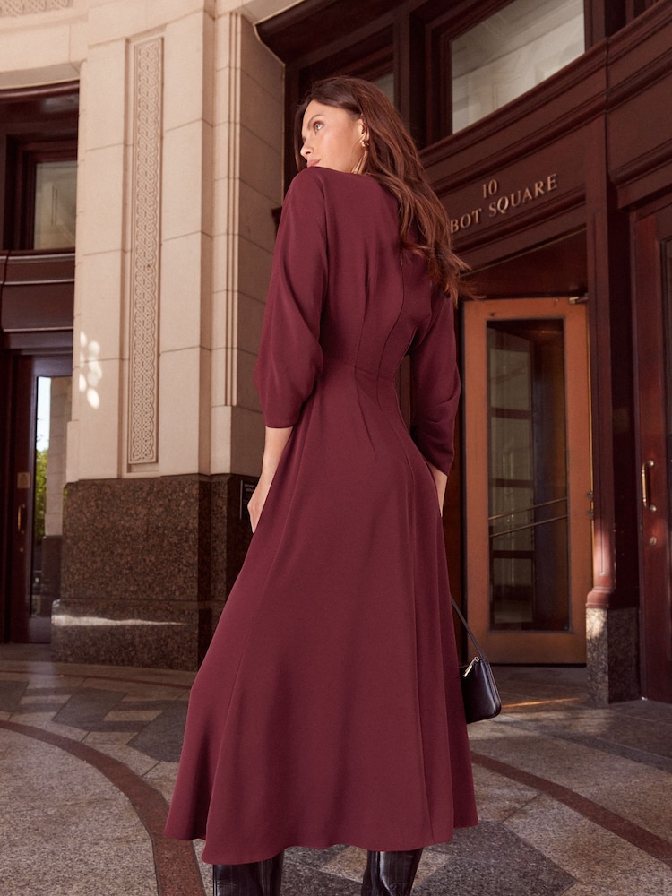 Bærrød - Lipsy Knot Side Batwing 3/4 Sleeve Midi Dress - Billede 6 af 6