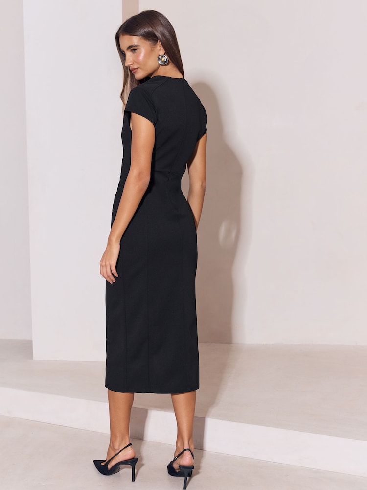 Lipsy Black Frogging Waist Detail Military Midi Dress - Image 5 of 5