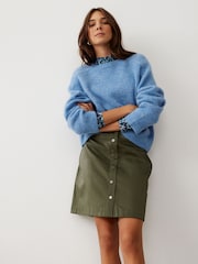Oliver Bonas Green Faux Fur Leather Metallic Mini Skirt - Image 1 of 1