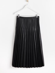 Oliver Bonas Faux Leather Pleated Midi Black Skirt - Image 1 of 5