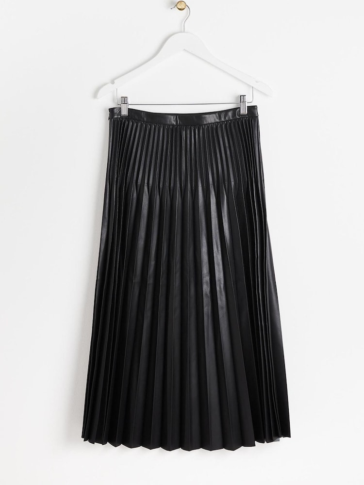 Oliver Bonas Faux Leather Pleated Midi Black Skirt - Image 2 of 5