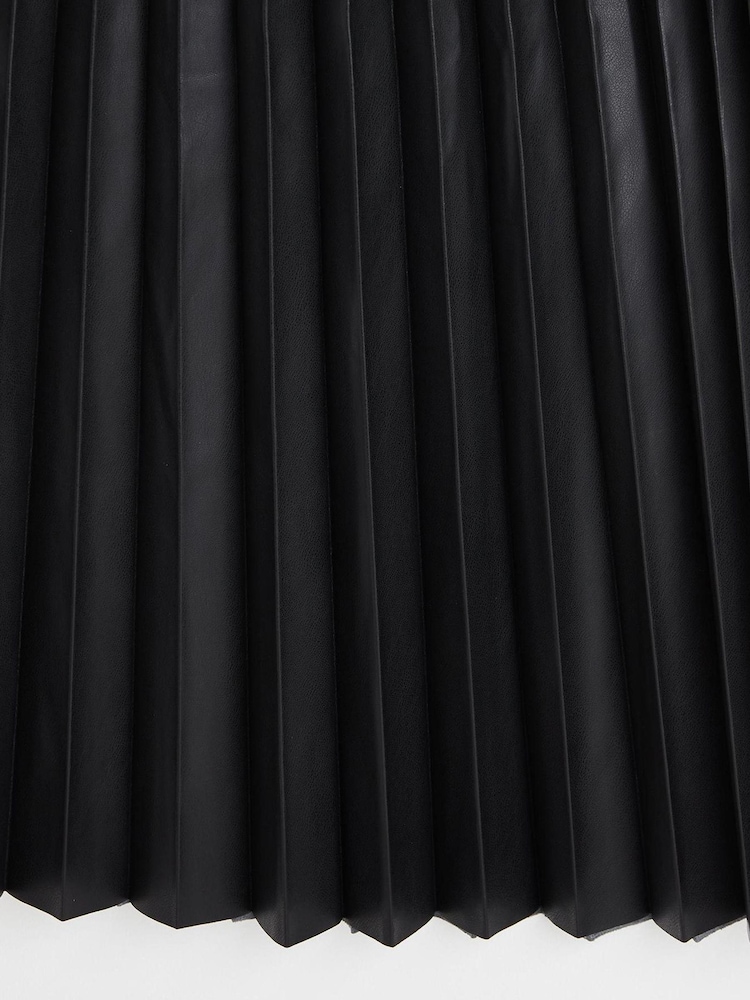 Oliver Bonas Faux Leather Pleated Midi Black Skirt - Image 5 of 5