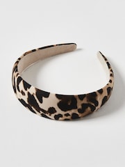 Oliver Bonas Brown Animal Print Ariel Puffy Headband - Image 1 of 4